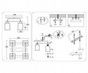 TR303324/4 BK/GD черный/золото E27/4 max 60W 650*290*270