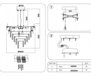 TR5242/9 SL/CL серебро/прозрачный E14/9 max 40W D600*840