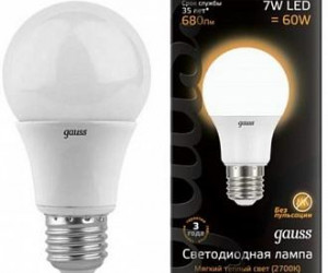 Лампа Gauss LED A60 E27 7W 2700K 1/10/50