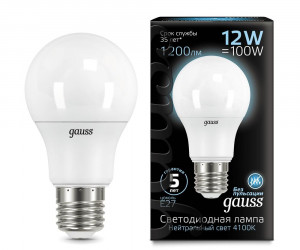 Лампа Gauss LED A60 globe 12W E27 4100K 1/10/50