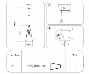 TR3666 BS/CL латунь/прозрачный E14 max 40W D120*1000