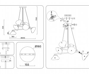 LH15003/6 BK/FR/SM черный/белый матовый/дымчатый G9*6 max 40W D630*1150