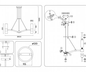 LH55104/6 BK/FR/TI черный/белый матовый/янтарь E14*6 max 40W D650*1080