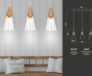 TR3669/3 BS/CL латунь/прозрачный E14/3 max 40W 590*120*850