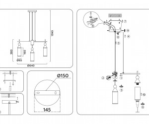 LH55278/7 BS/FR латунь/белый матовый E14*7 max 40W D640*1390