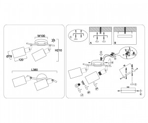 TR8721/2 BK/WD черный/дерево E14/2 max 60W 380*100*210