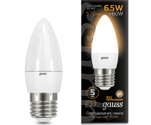 Лампа Gauss LED Candle E27 6.5W 2700К 1/10/100