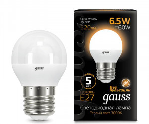 Лампа Gauss LED Globe E27 6.5W 2700K 1/10/50