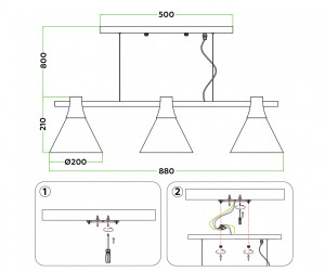 TR8196/3 WH/LW белый/светлое дерево E27*3 max 40W 880*200*1010
