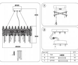 TR5263/8 GD/CL золото/прозрачный E14/8 max 40W D500*700