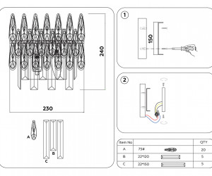 TR5269/2 GD/CL золото/прозрачный E14/2 max 40W 240*230*140