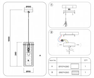TR3672 CH/CL/FR хром/прозрачный/белый матовый E14 max 40W D110*1000