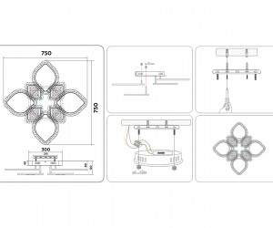 FA2835/4+4 DCH черный хром 3000K/4200K/6400K 118W 750*750*120 (ПДУ РАДИО 2.4G)