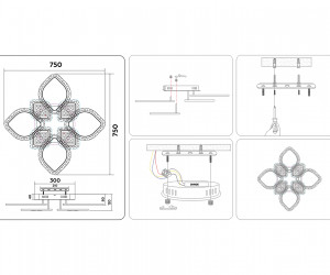 FA2835/4+4 DCH черный хром 3000K/4200K/6400K 118W 750*750*120 (ПДУ РАДИО 2.4G)