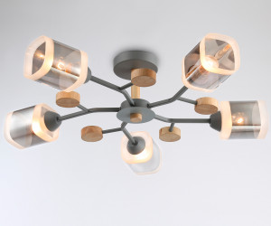 TR3033233/5 GR/LW/SM серый/светлое дерево/дымчатый E27*5 max 60W D700*180