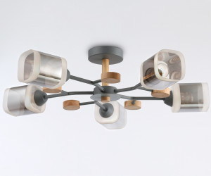 TR3033233/5 GR/LW/SM серый/светлое дерево/дымчатый E27*5 max 60W D700*180