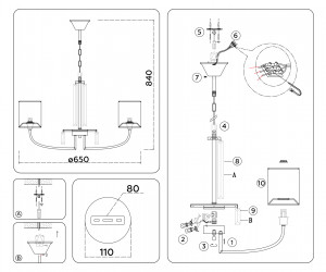 LH71271/5 BS/DB латунь/темно синий E14/5 max 40W D650*840