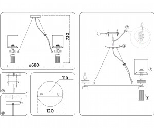 LH71291/6 SN/WH никель/белый E14/6 max 40W D680*730