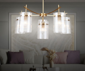 LH56031/5+1 BS/CL латунь/прозрачный E14*6 max 40W D680*1200