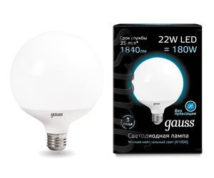 Лампа Gauss LED G125 E27 22W 4100K 1/24