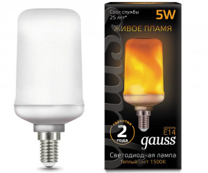 Лампа Gauss Led T65 Corn Flame 5W E14 1500K 1/10/100