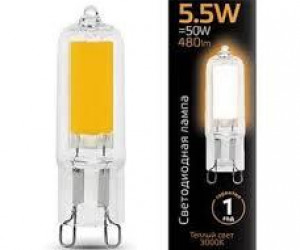 Лампа Gauss LED G9 AC220-240V 5.5W 480lm 3000K Glass 1/10/200