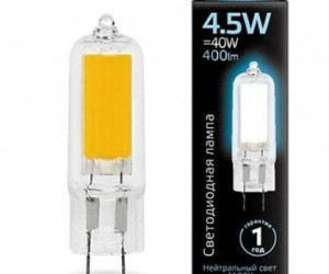 Лампа Gauss LED G4 AC220-240V 4.5W 400lm4100K Glass 1/10/200