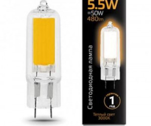 Лампа Gauss LED G4 AC220-240V 5.5W 480lm3000K Glass 1/10/200