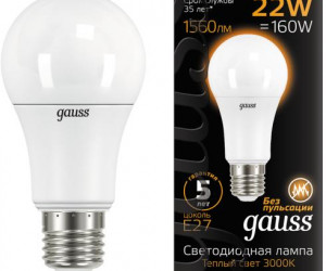 Лампа Gauss LED A70 22W E27 1560lm 3000K 1/10/50
