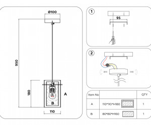 TR3680 GD/CL/FR золото/прозрачный/белый матовый E14 max 40W D110*950