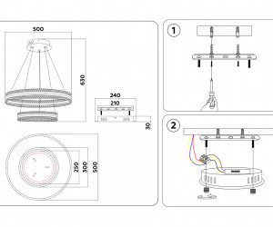 FA6178/2 GD золото 108W 3000K+6400K/3000K/6400K/4200K+4200K D500*630 (ПДУ РАДИО 2.4G)