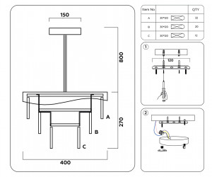 TR5080 SL/CL серебро/прозрачный E14/6 max 40W D400*1070