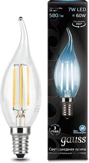 Лампа Gauss LED Filament Candle tailed E14 7W 4100К 1/10/50