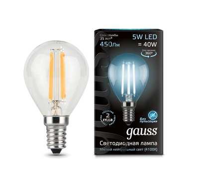 Лампа Gauss LED Filament Globe E14 5W 4100K 1/10/50