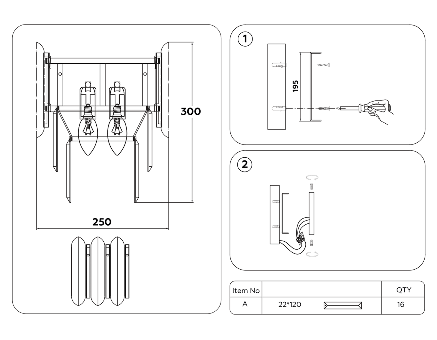 TR5299/2 DCH/GD черный хром/золото E14/2 max 40W 300*250*140