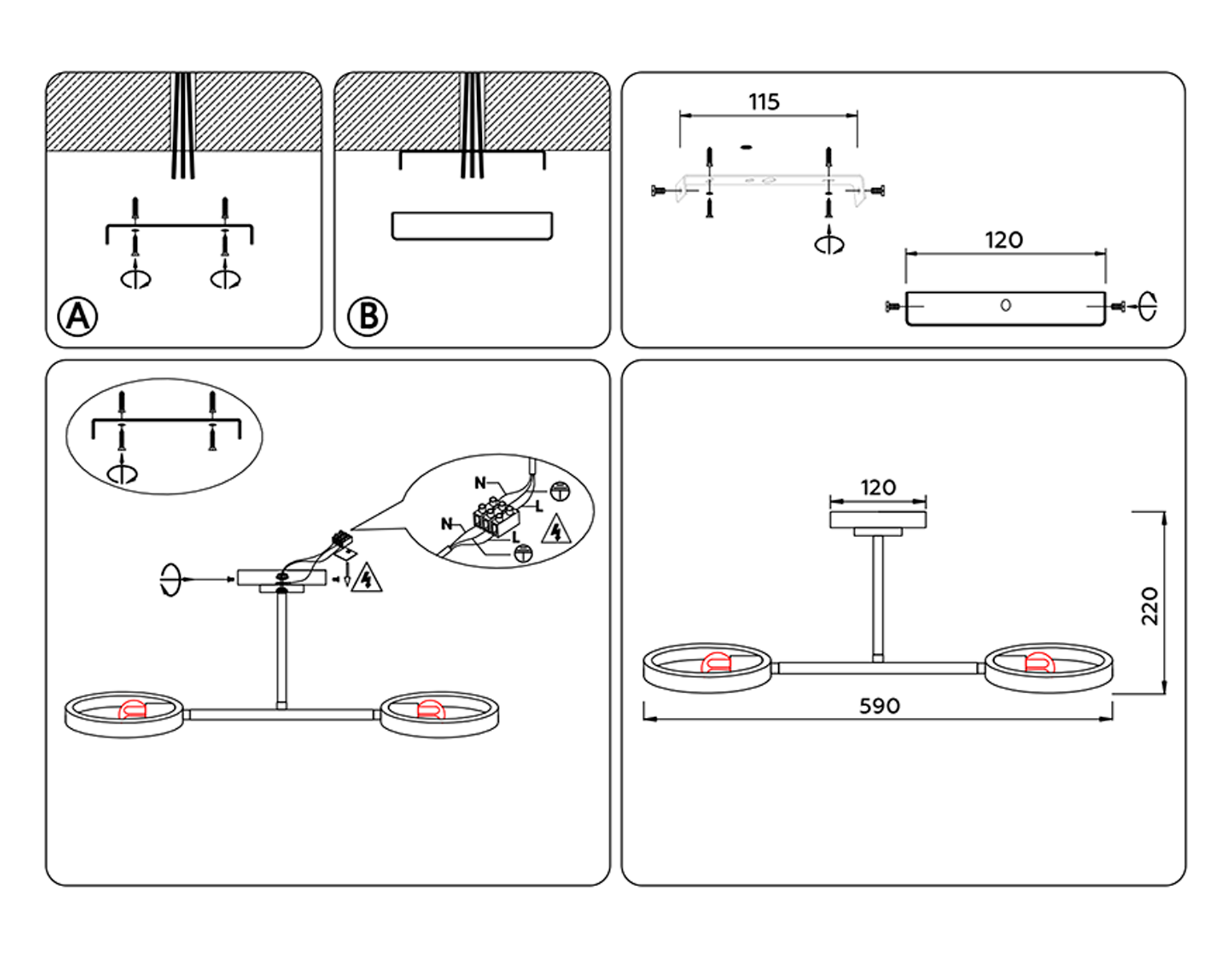 TR8244/2 BK/LWD черный/светлое дерево E27/2 max 40W 590*165*220