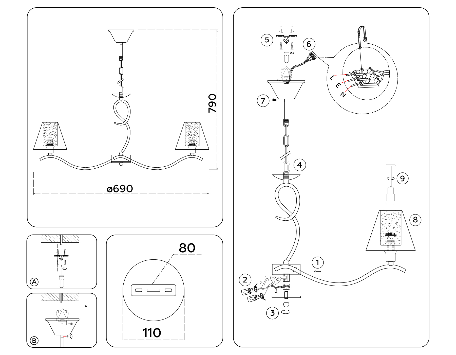 LH57091/5 BS/FR латунь/белый матовый E14/5 max 40W D690*790