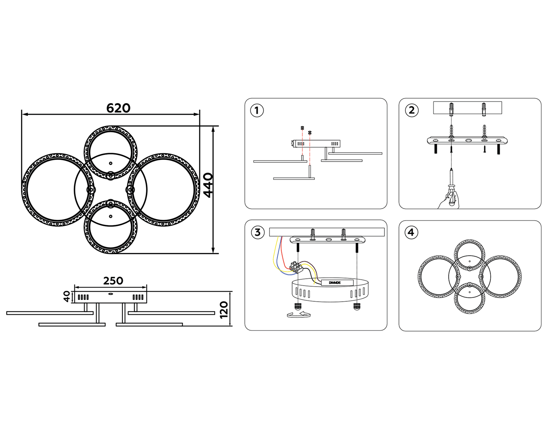 FA412/4 CH хром 60W 620*440*120 (ПДУ РАДИО 2.4)