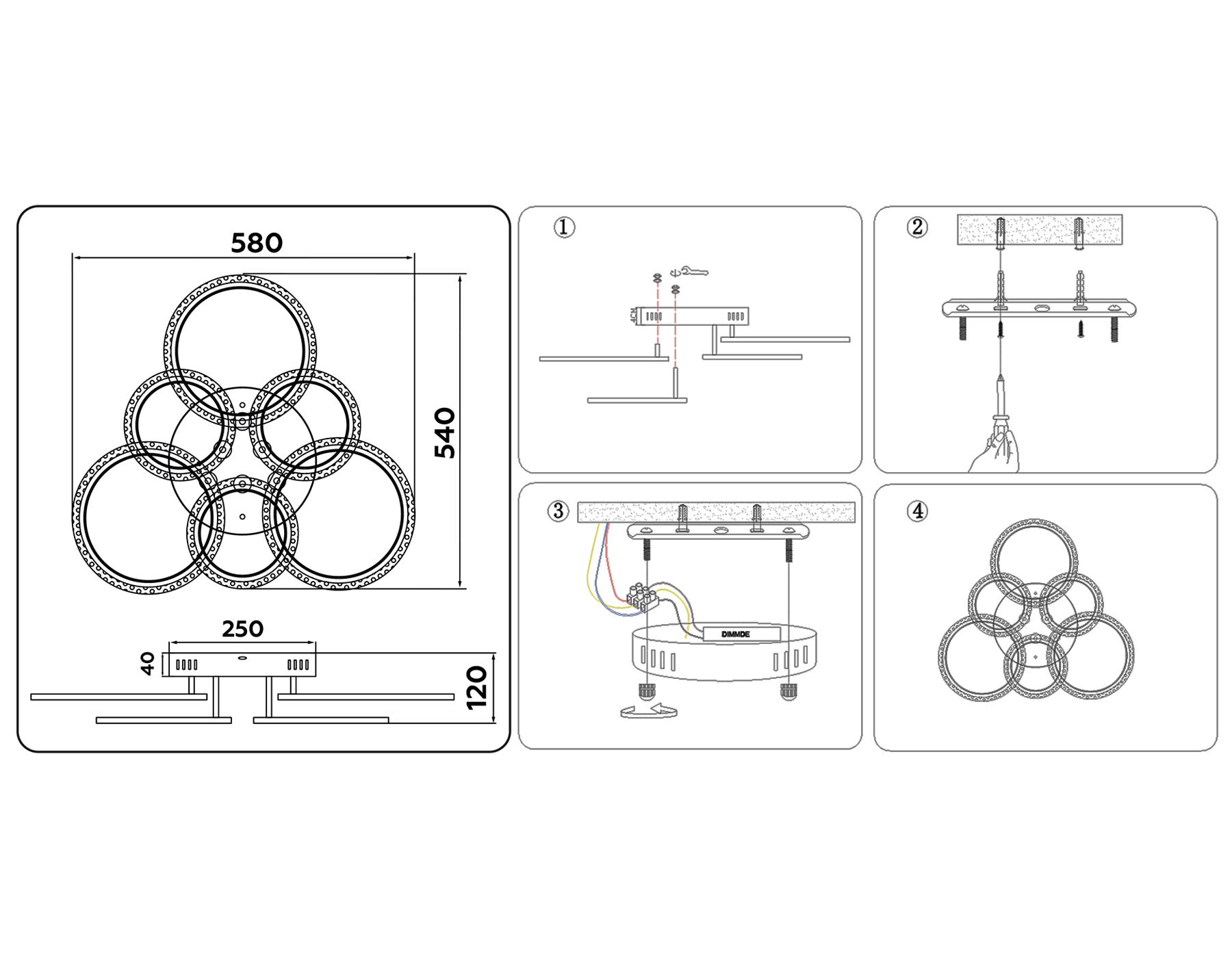 FA414/3+3 CH хром 90W 580*540*120 (ПДУ РАДИО 2.4)