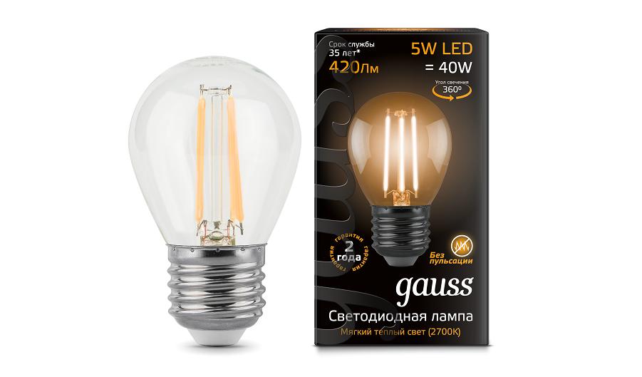 Лампа Gauss LED Filament Globe E27 5W 2700K 1/10/50