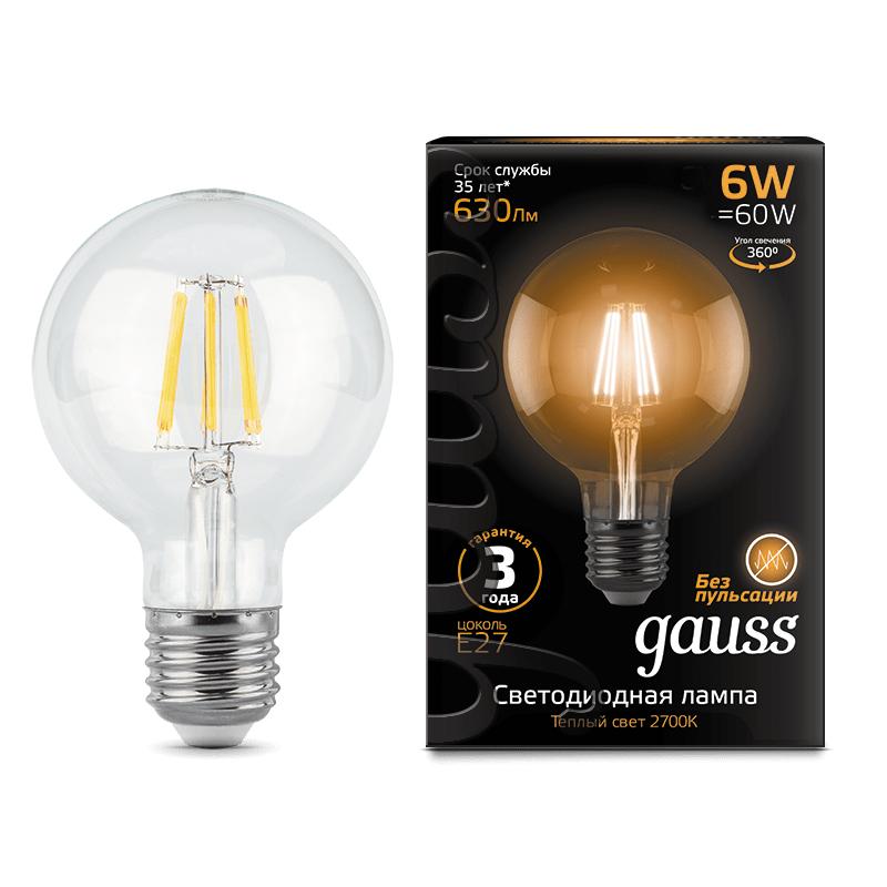 Лампа Gauss LED Filament G95 E27 6W 2700K 1/20