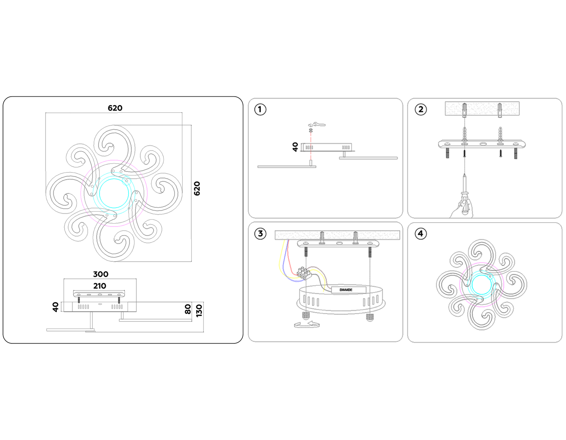 FA5146/8+1 CH хром 112W D620*130 (ПДУ РАДИО 2.4G)