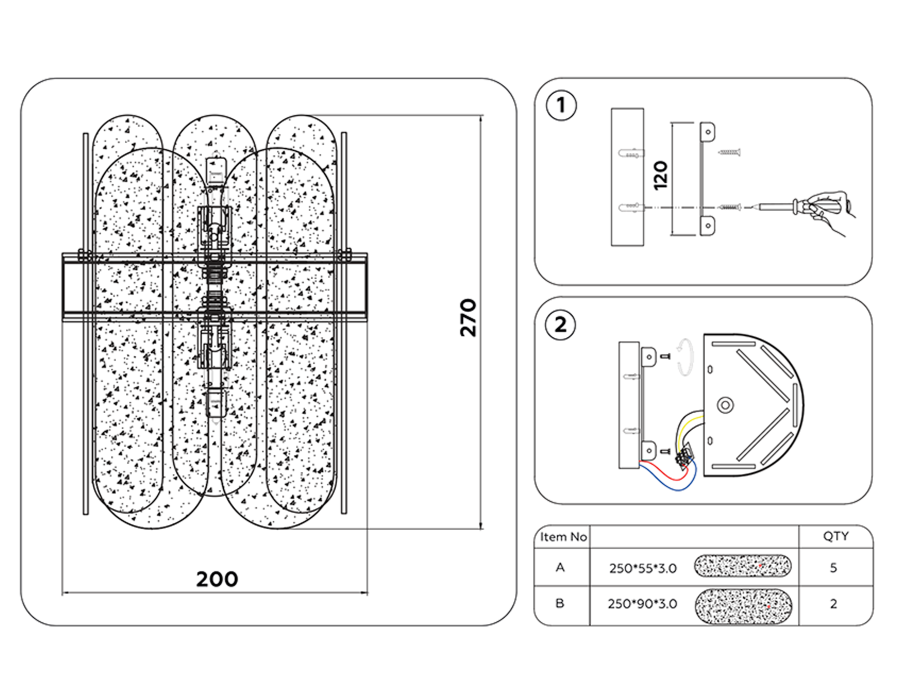 TR5337/2 CH/FR хром/матовый G9/2 max 40W 270*200*140