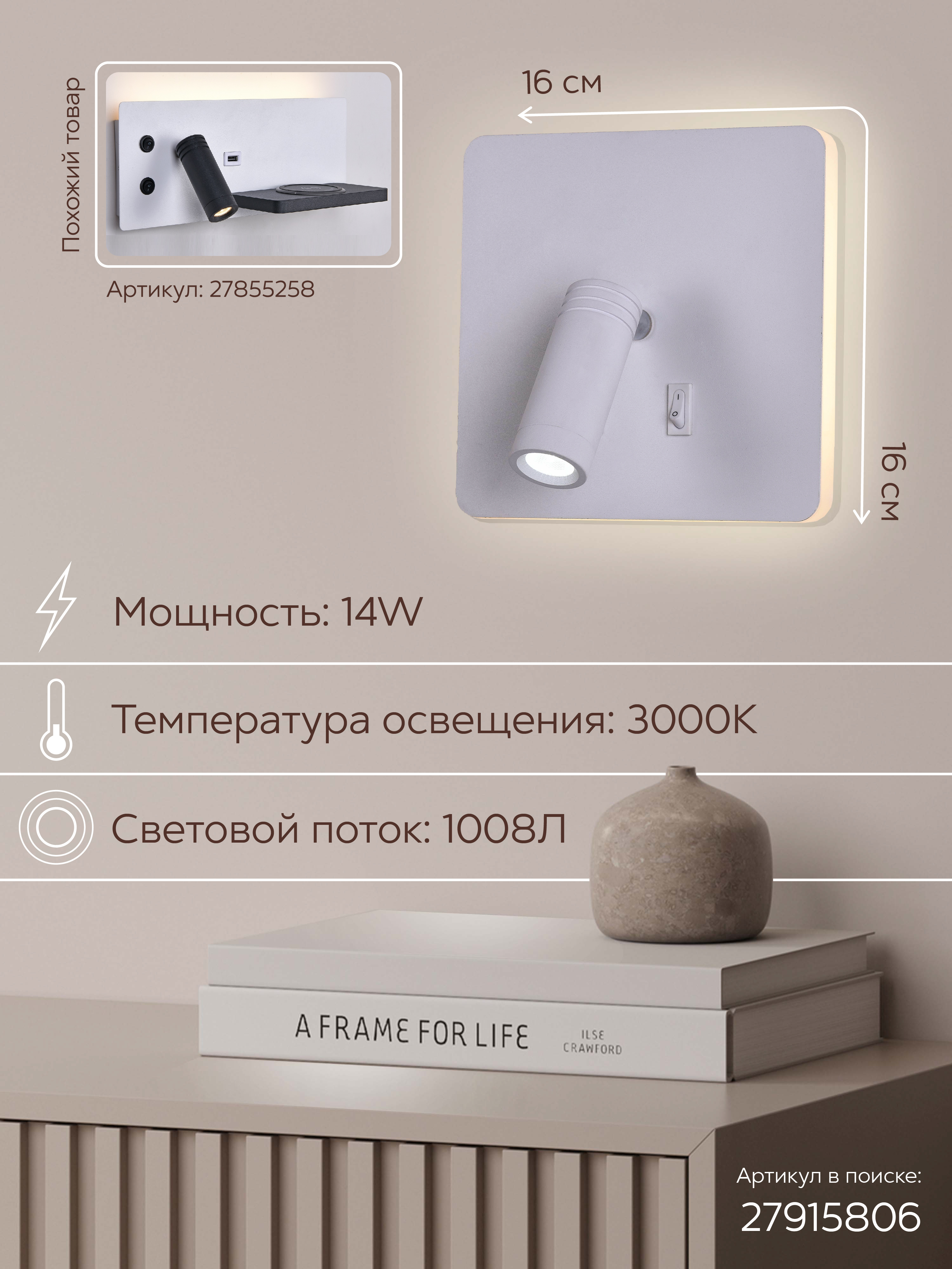 Настенный светильник 8214W 14W WT 000028247