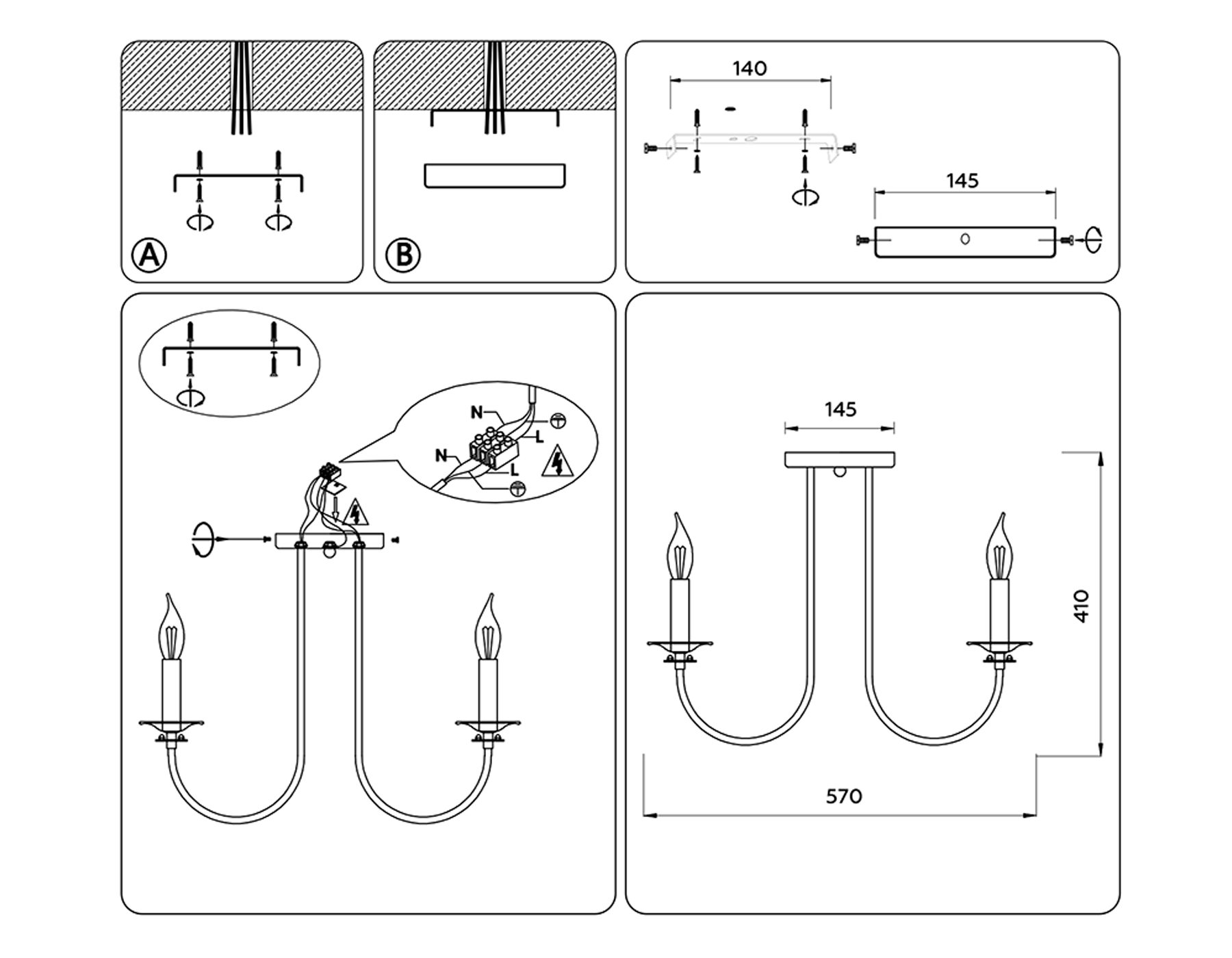 TR9621/5 BK/CGD черный/золото E14/5 max 40W D570*410