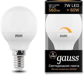 Лампа Gauss LED Globe-dim E14 7W 3000К диммируемая 1/10/100