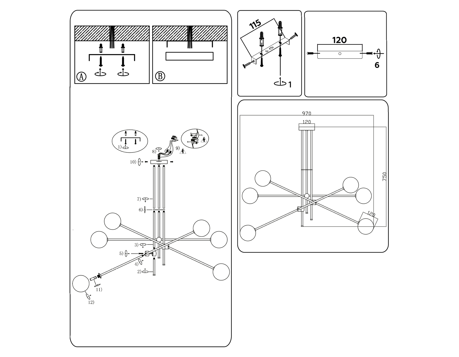 TR2521/6 WH/BS белый/латунь G9/6 max 10W D970*750