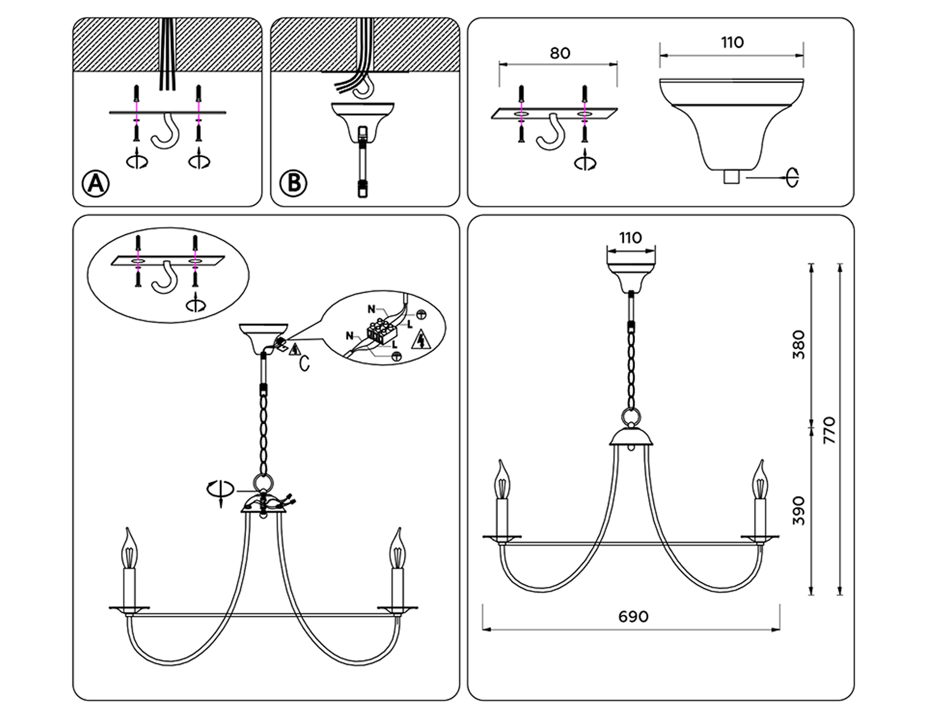 TR9616/8 CGD золото E14*8 max 40W D690*770