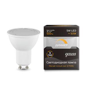 Лампа Gauss LED MR16 GU10-dim 5W 3000K  диммируемая 1/10/100