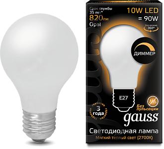 Лампа Gauss LED Filament A60 OPAL dimmable E27 10W 2700К 1/10/40